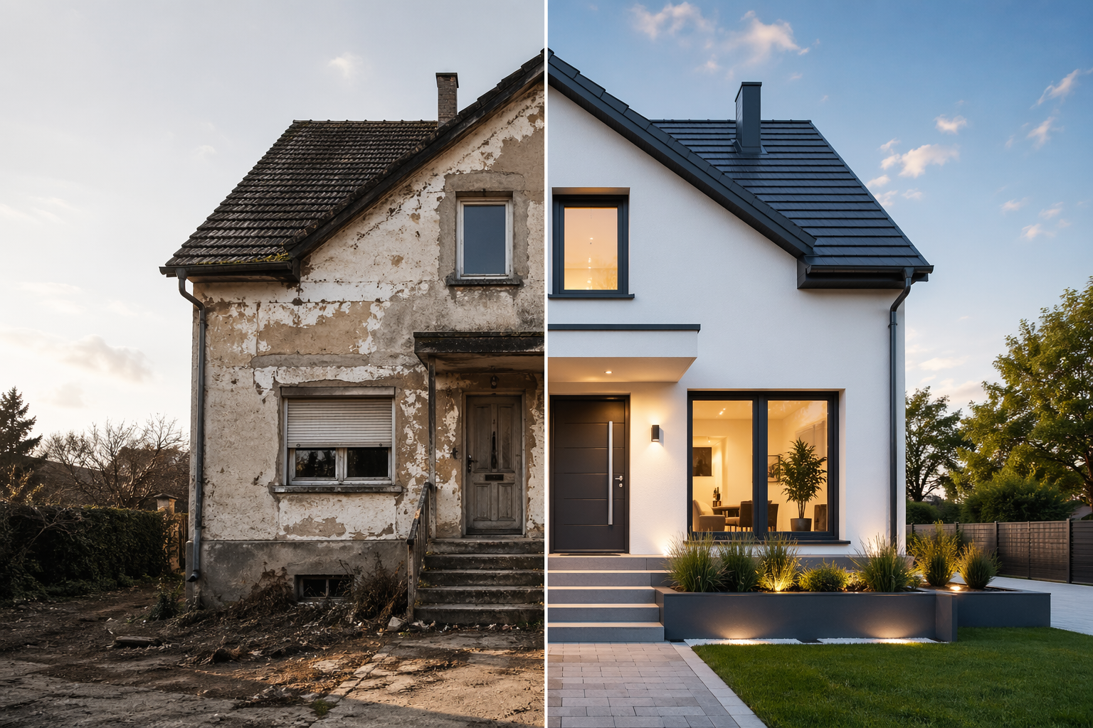 Rénovation globale maison avant après — passage DPE F vers A, Bédarieux